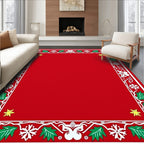 Crimson Bordered Holly Star Frame Rug