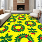 Holiday Wreath Leaf Berry Yellow Rug