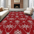 Crimson White Damask Scrollwork Leaf Rug