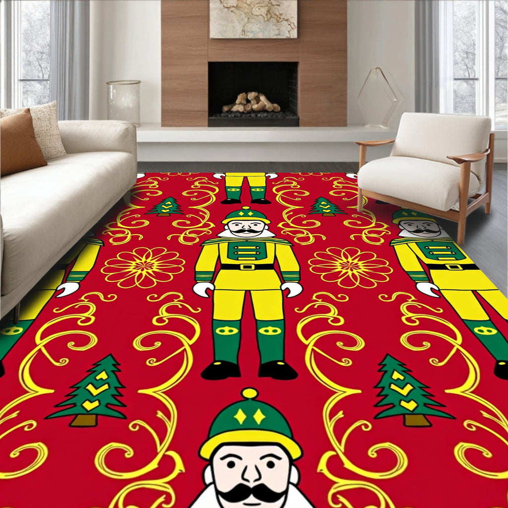 Red Nutcracker Soldier Christmas Trees Rug