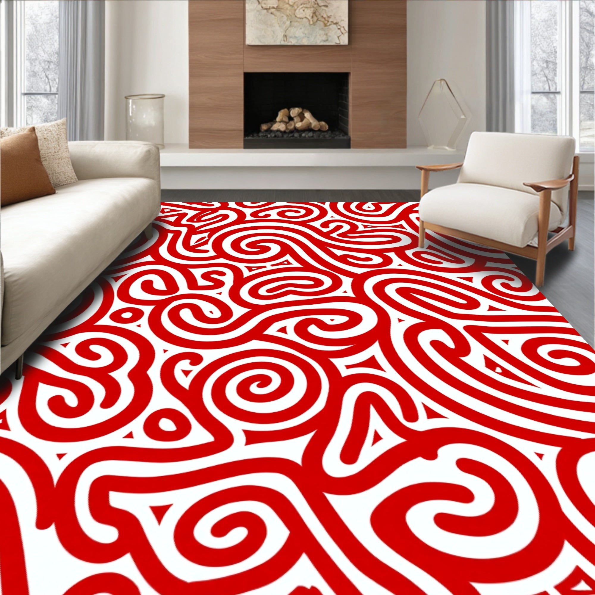 Crimson Swirls Organic Flow Rug