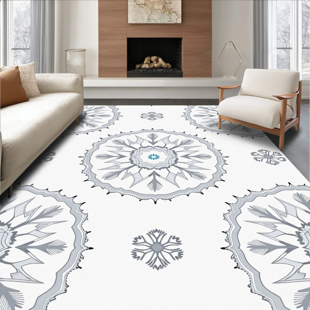 Gray Snowflake Medallion with Teal Accents Rug