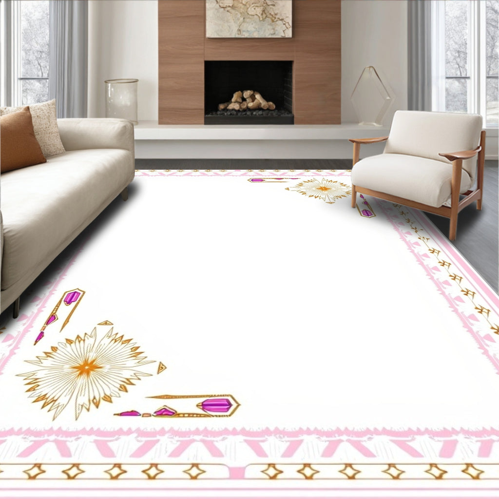 Pink Gold Geometric Medallion Frame Rug