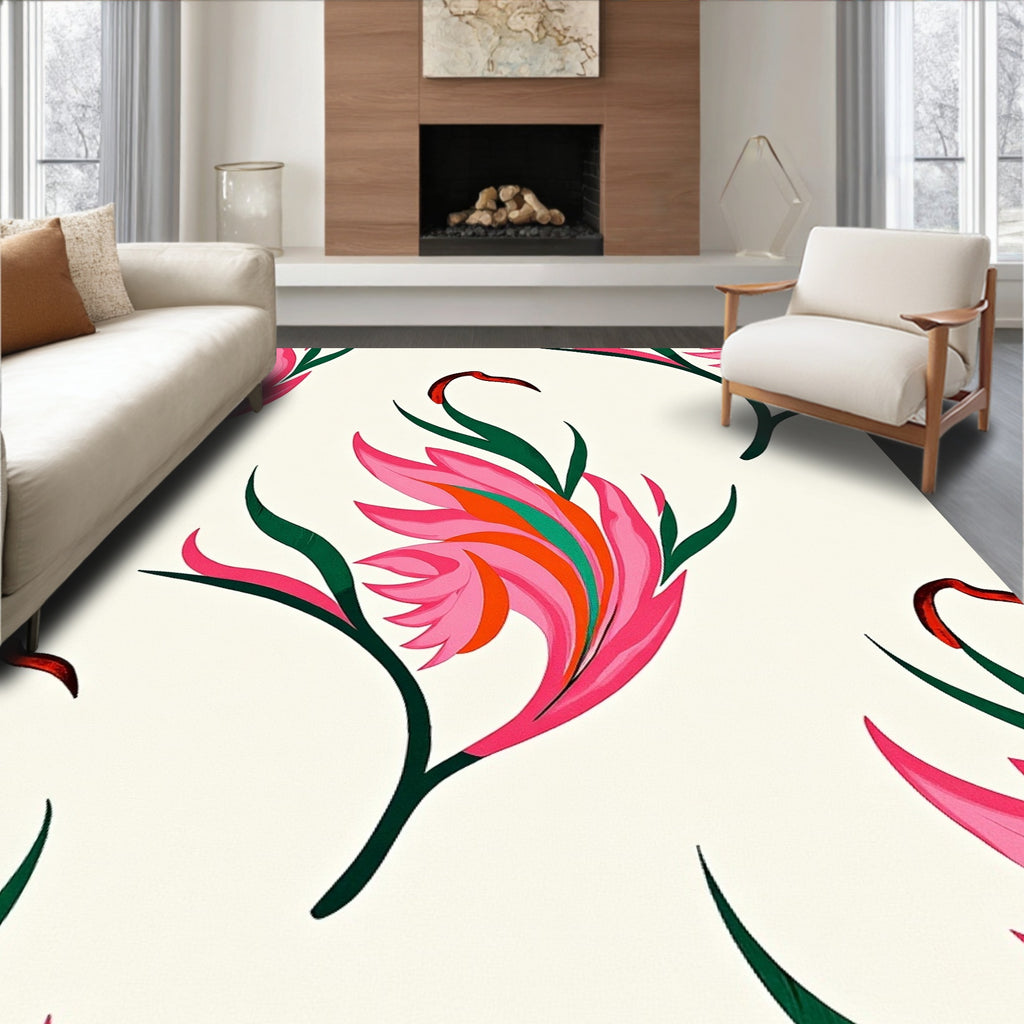 Vibrant Pink Green Flower Swirl Rug
