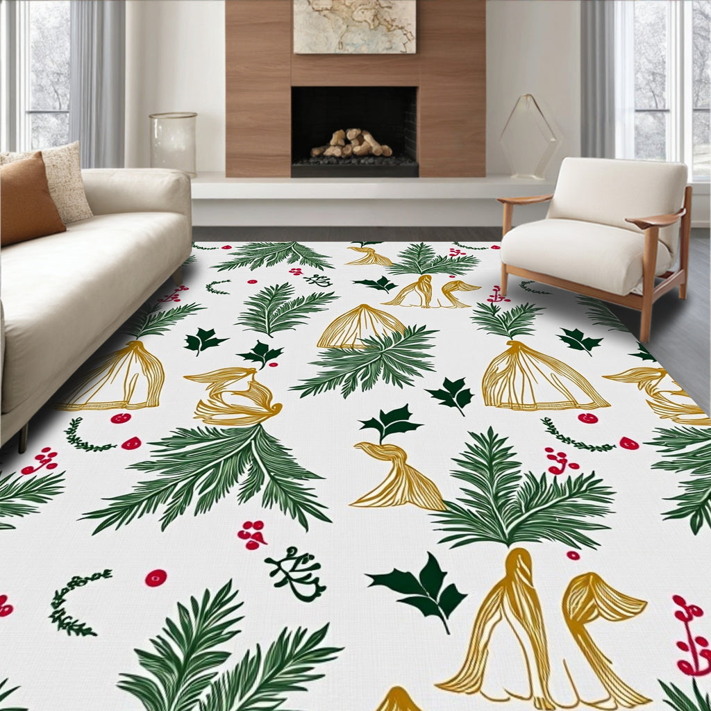 Gilded Foliage Holly Berry Branches Rug