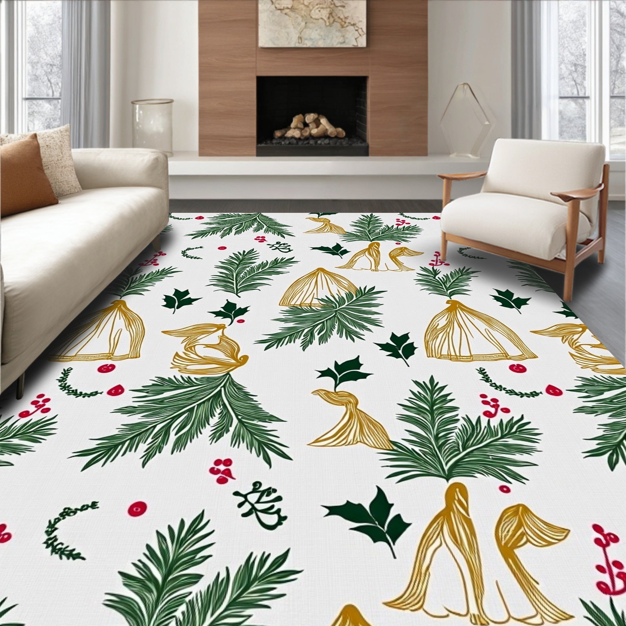 Gilded Foliage Holly Berry Branches Rug