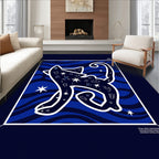 Cosmic Cat Blue Waves Starry Night Rug
