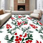 Red Berry Green Branch Botanical Rug
