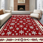 Crimson Snowflakes Bordered Festive Rug