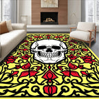Yellow Floral Skull Art Rug