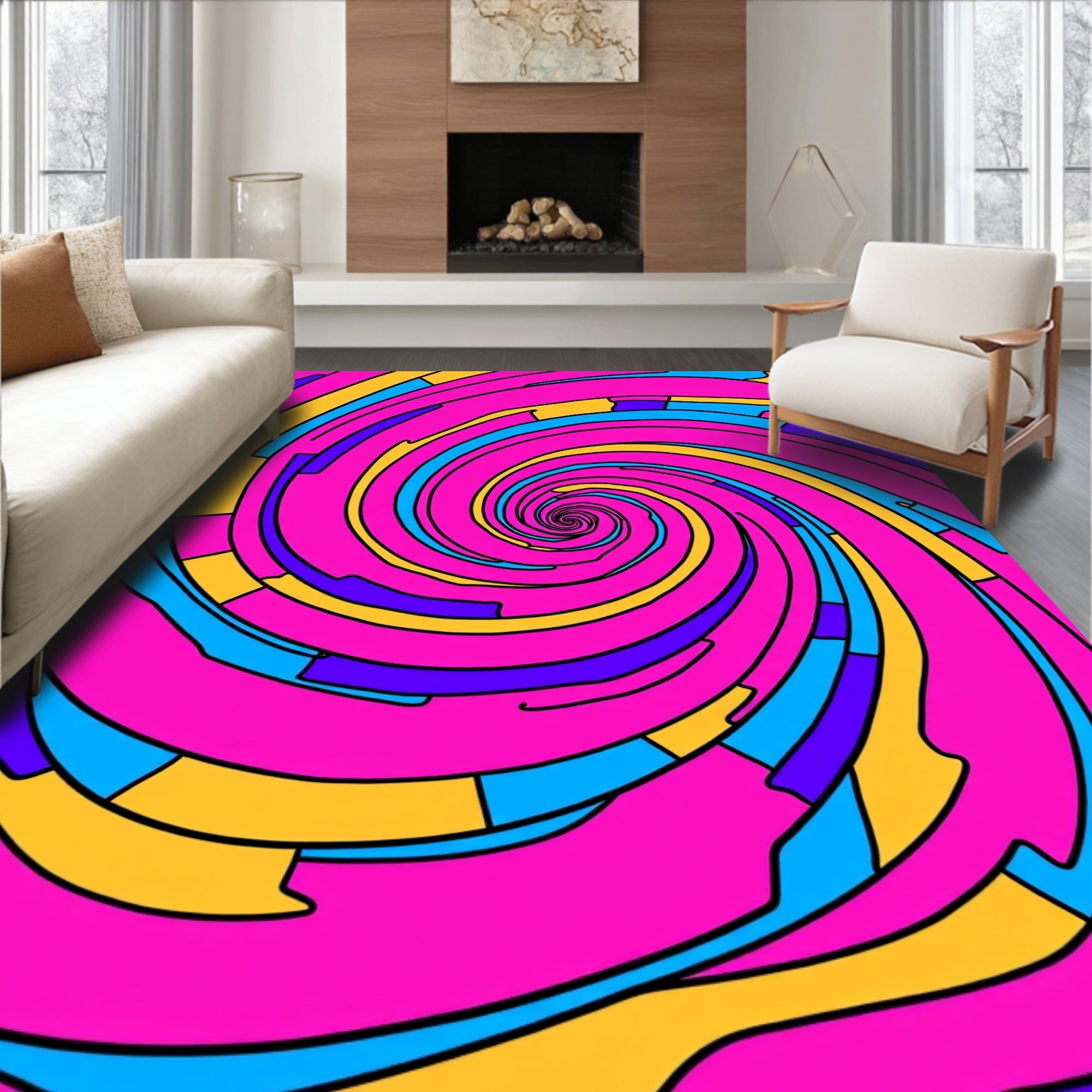 Vivid Pink Swirl Abstract Quilt Rug