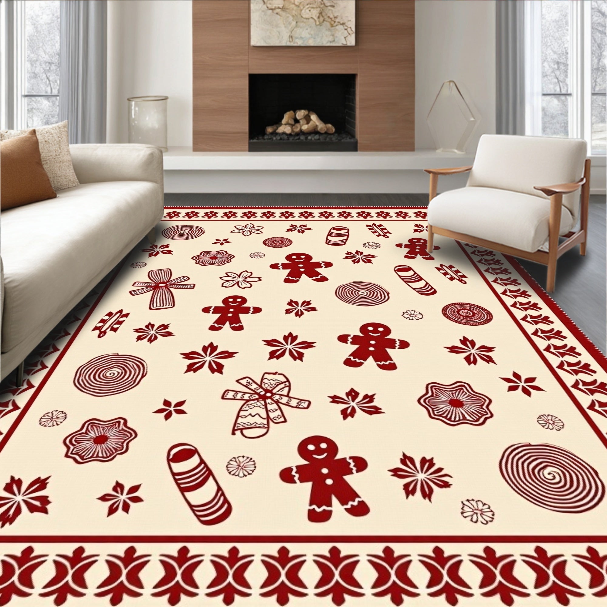 Joyful Gingerbread Man Candy Ornament Rug