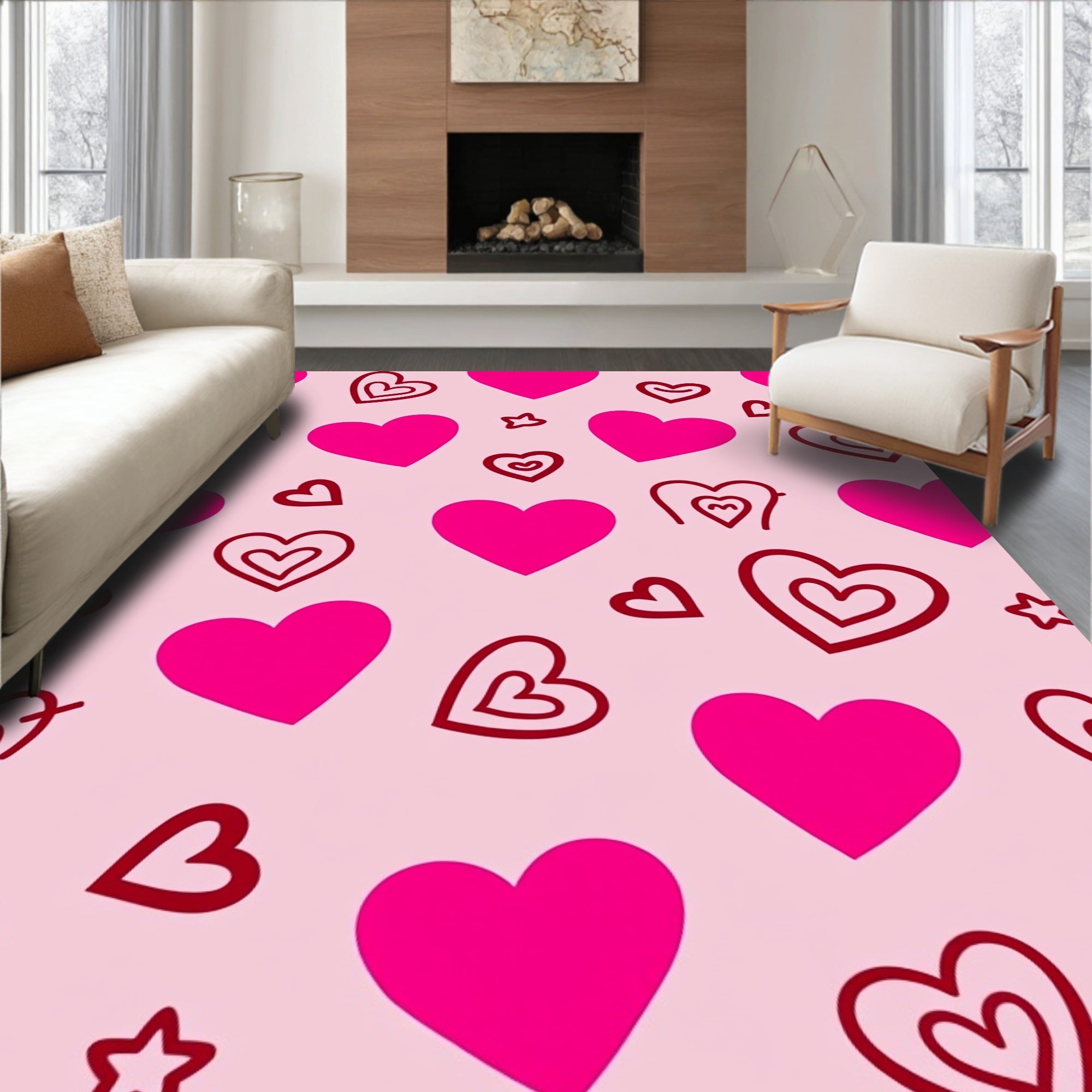 Pink Fuchsia Heart Scatter Rug