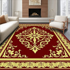 Ornate Crimson Gold Floral Medallion Layout Rug
