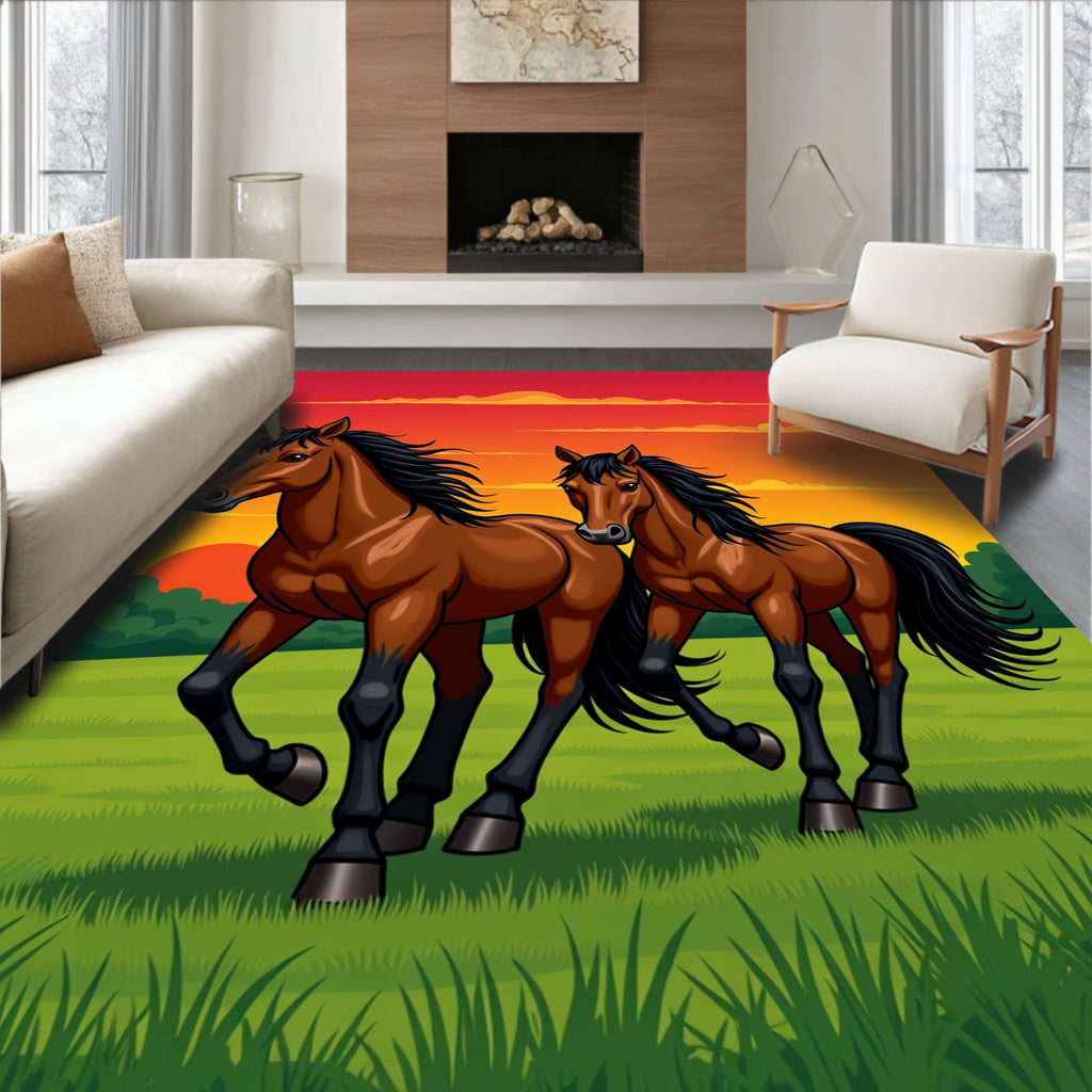 Sunset Gallop Two Horse Meadow Rug
