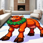 Whimsical Orange Bull Christmas Wreath Rug