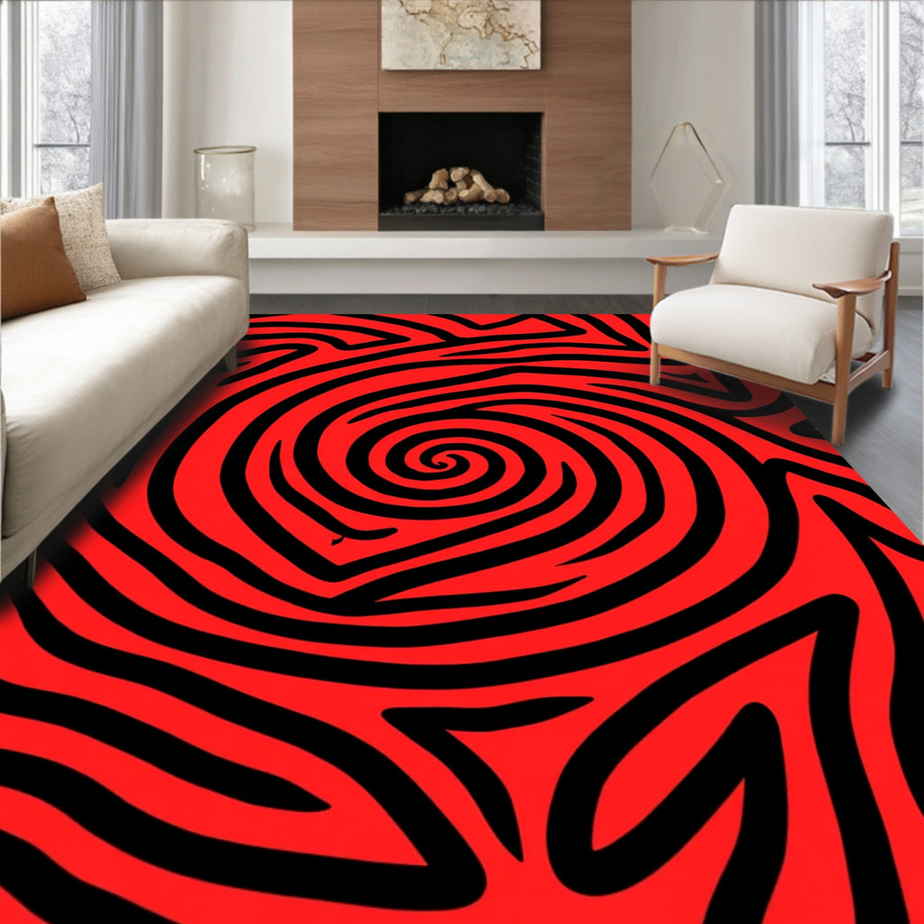 Bold Red Swirl Maze Rug