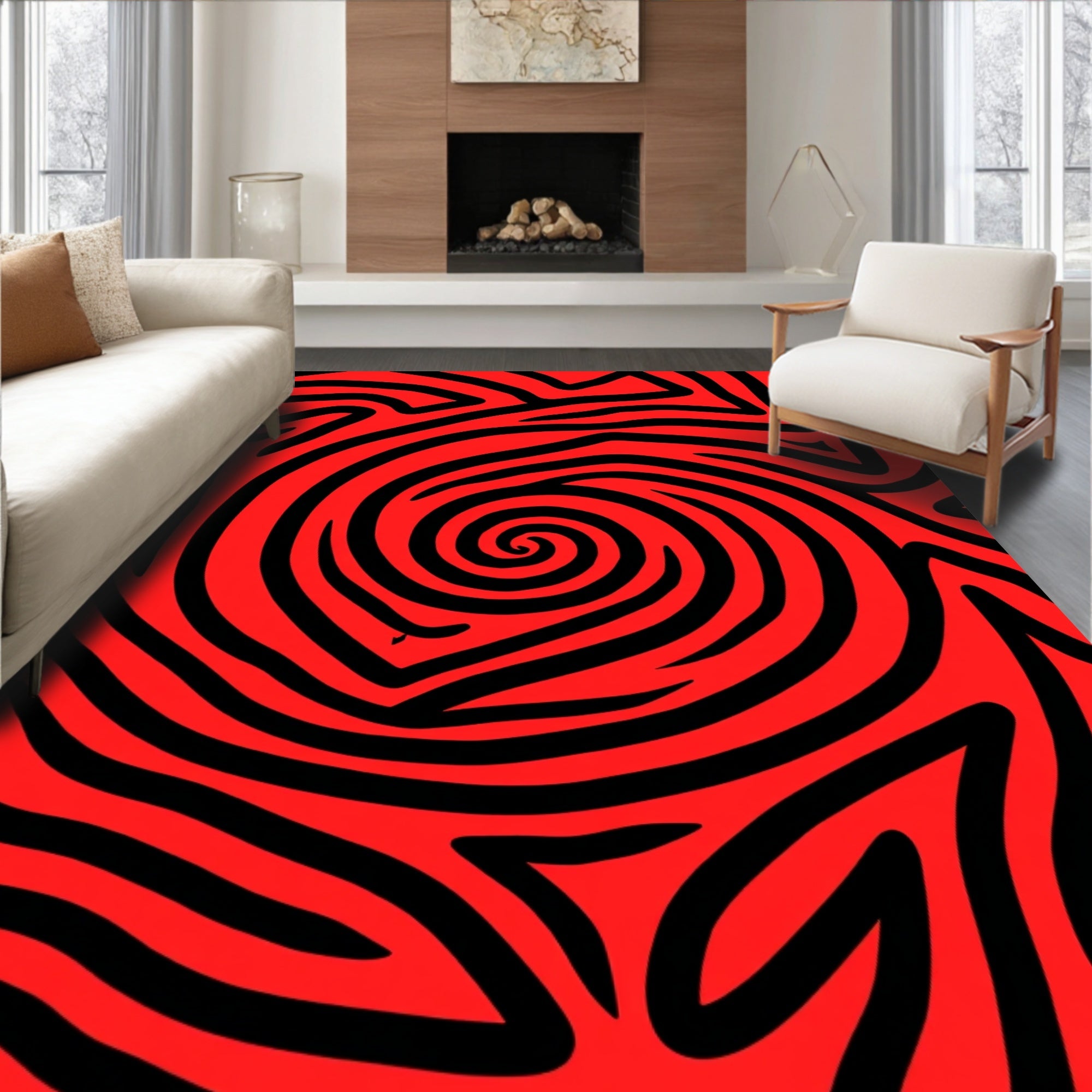 Bold Red Swirl Maze Rug