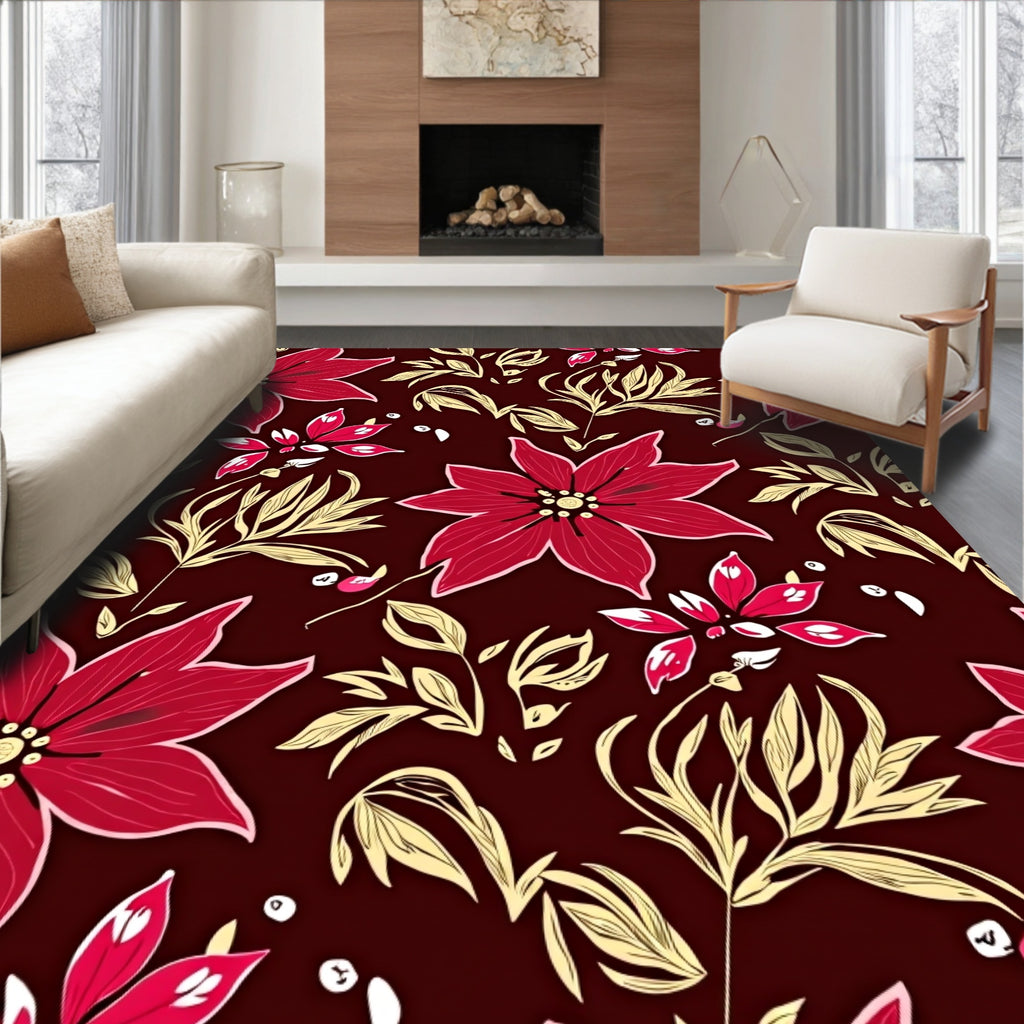 Deep Red Floral Vine Garden Rug