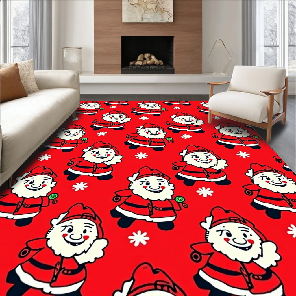 Red Santa Claus Snowflakes Repeating Rug