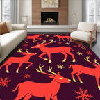 Red Deer With Snowflakes Holiday Rug