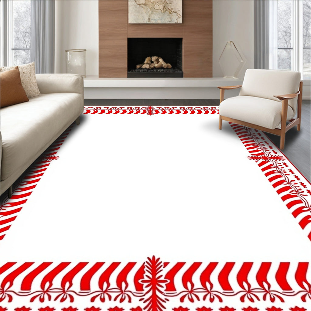 Bold Red Candy Cane Border Rug