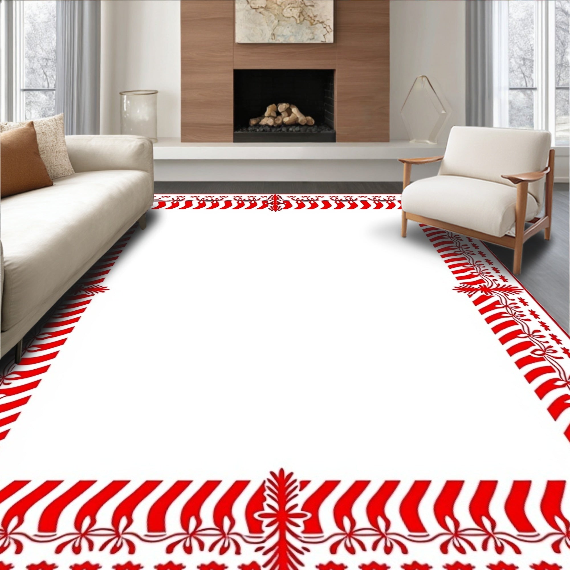 Bold Red Candy Cane Border Rug