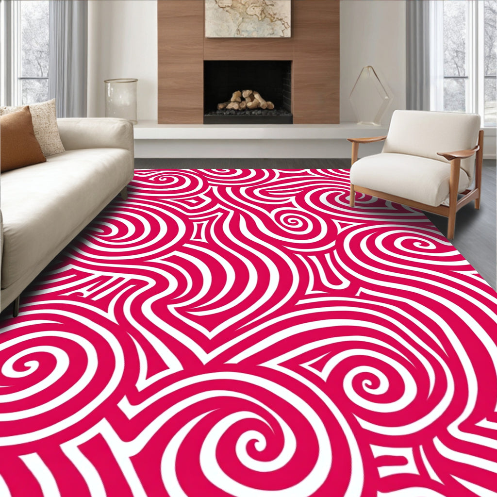 Vibrant Crimson Swirl Flow Rug