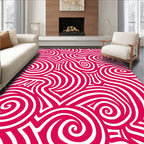 Vibrant Crimson Swirl Flow Rug