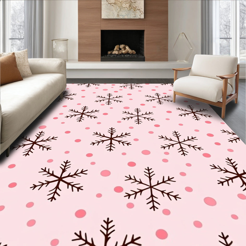 Pink Dot Snowflake Scatter Rug