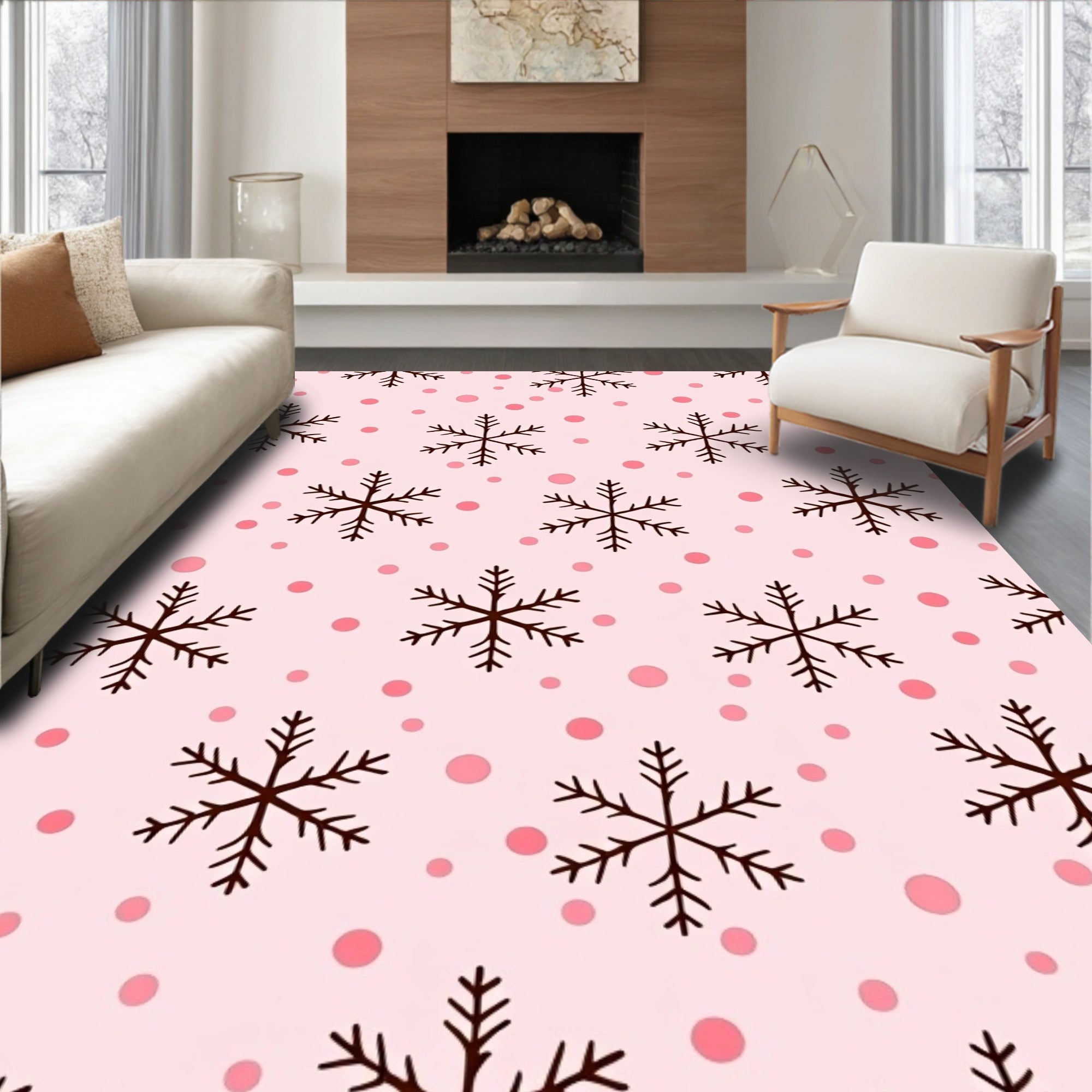 Pink Dot Snowflake Scatter Rug