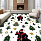 Festive Santa Claus Christmas Trees Stars Rug