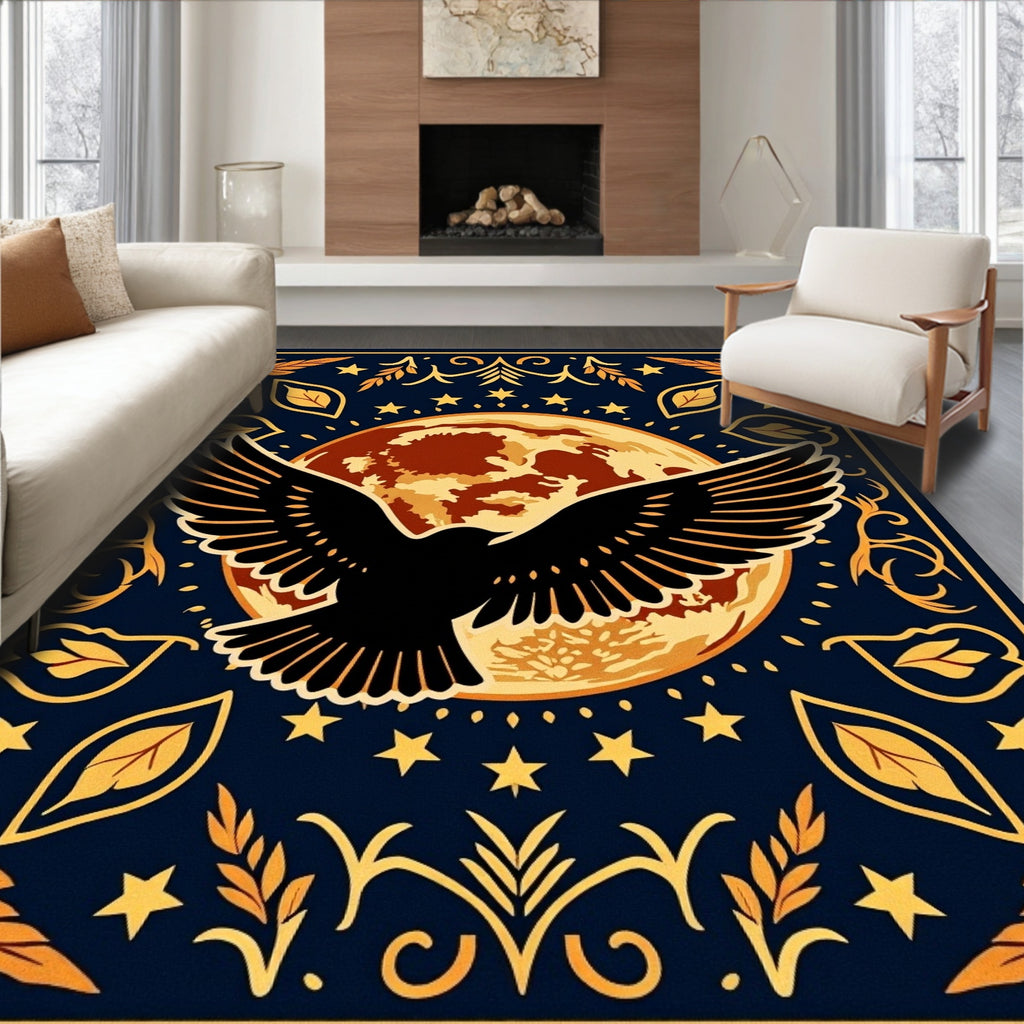 Dark Blue Celestial Eagle Moon Rug