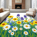 Sunny Yellow Daisy Lavender Field Rug