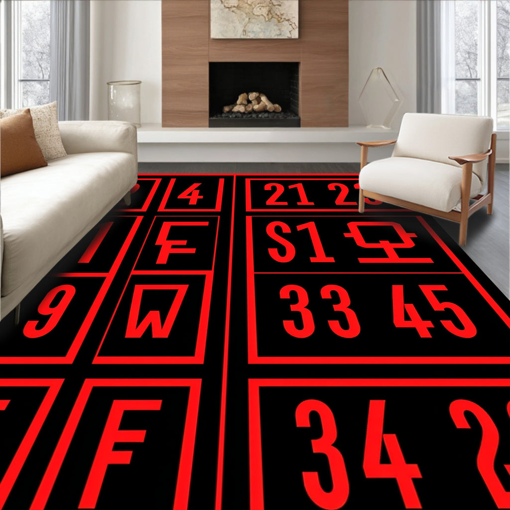 Red Bold Numerals Grid Rug