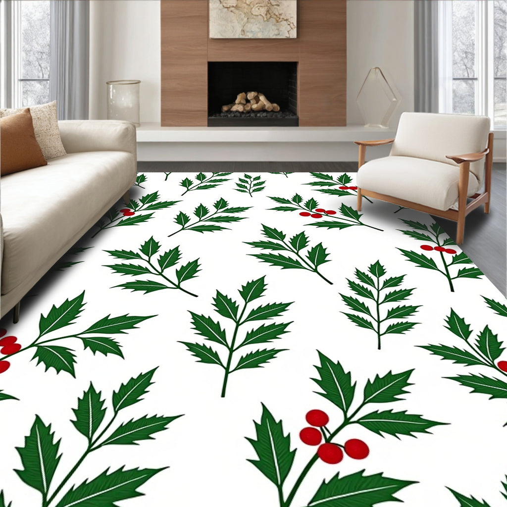 Green Holly Berry Foliage Rug