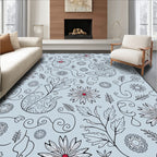Whimsical Blue Floral Outline Doodle Rug