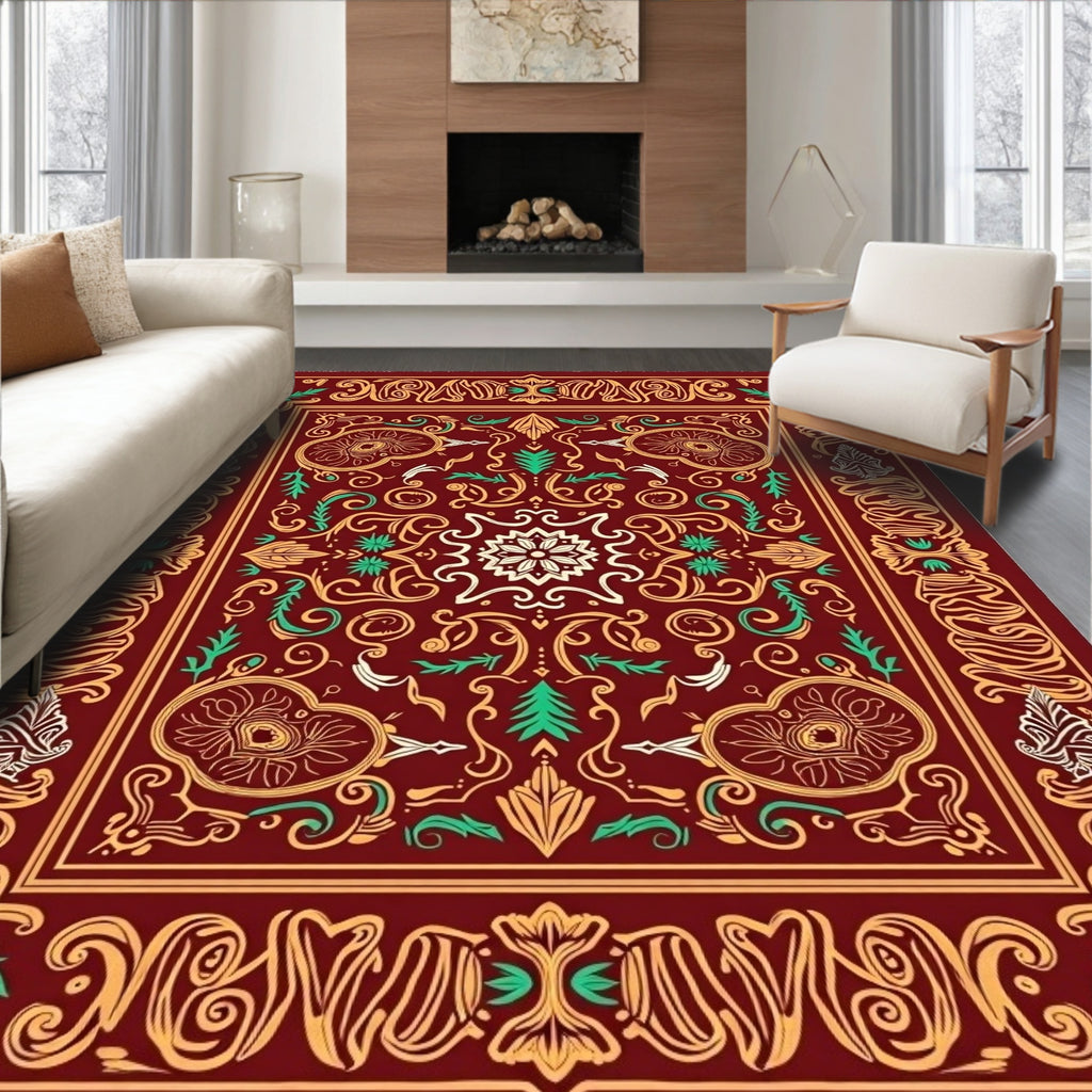 Crimson Medallion Floral Scrollwork Rug