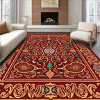 Crimson Medallion Floral Scrollwork Rug