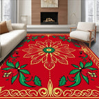 Festive Red Floral Cardinal Border Rug