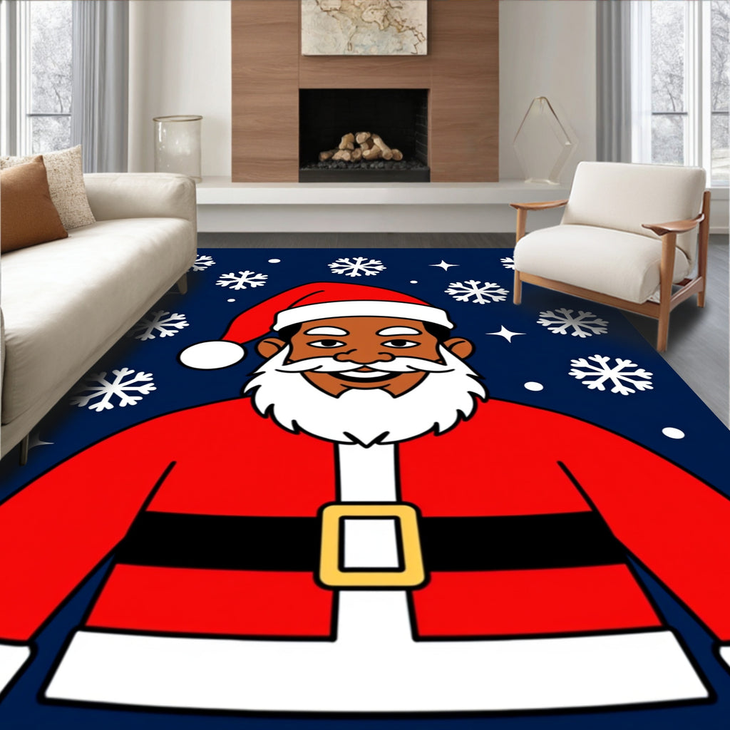 Joyful Santa With Snowflakes Rug