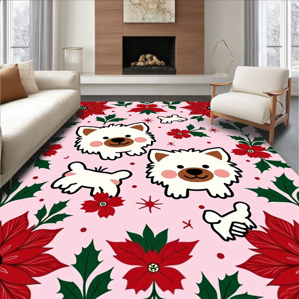 Pink Poinsettia Whimsical Dog Companions Rug