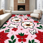 Pink Poinsettia Whimsical Dog Companions Rug