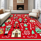 Festive Nutcracker Candy Cane Village Scene Rug