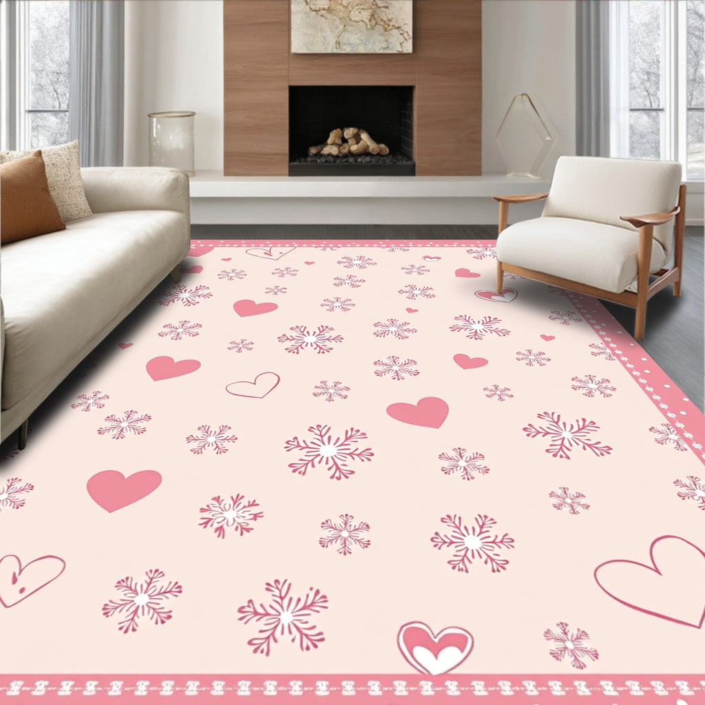 Pink Pastel Heart Snowflake Scatter Rug