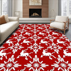 Crimson White Reindeer Starburst Repeat Rug