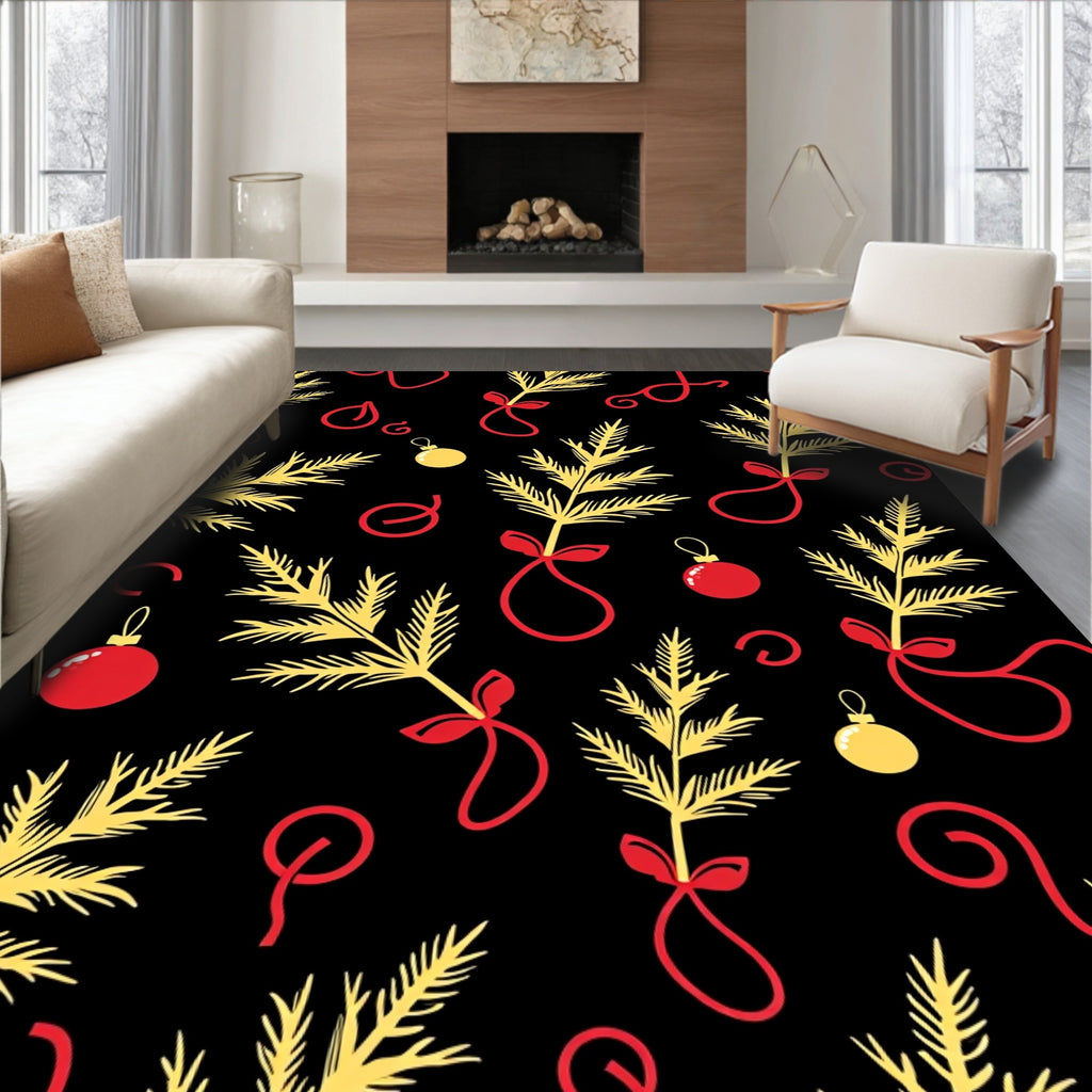 Red Gold Spruce Christmas Ornaments Rug