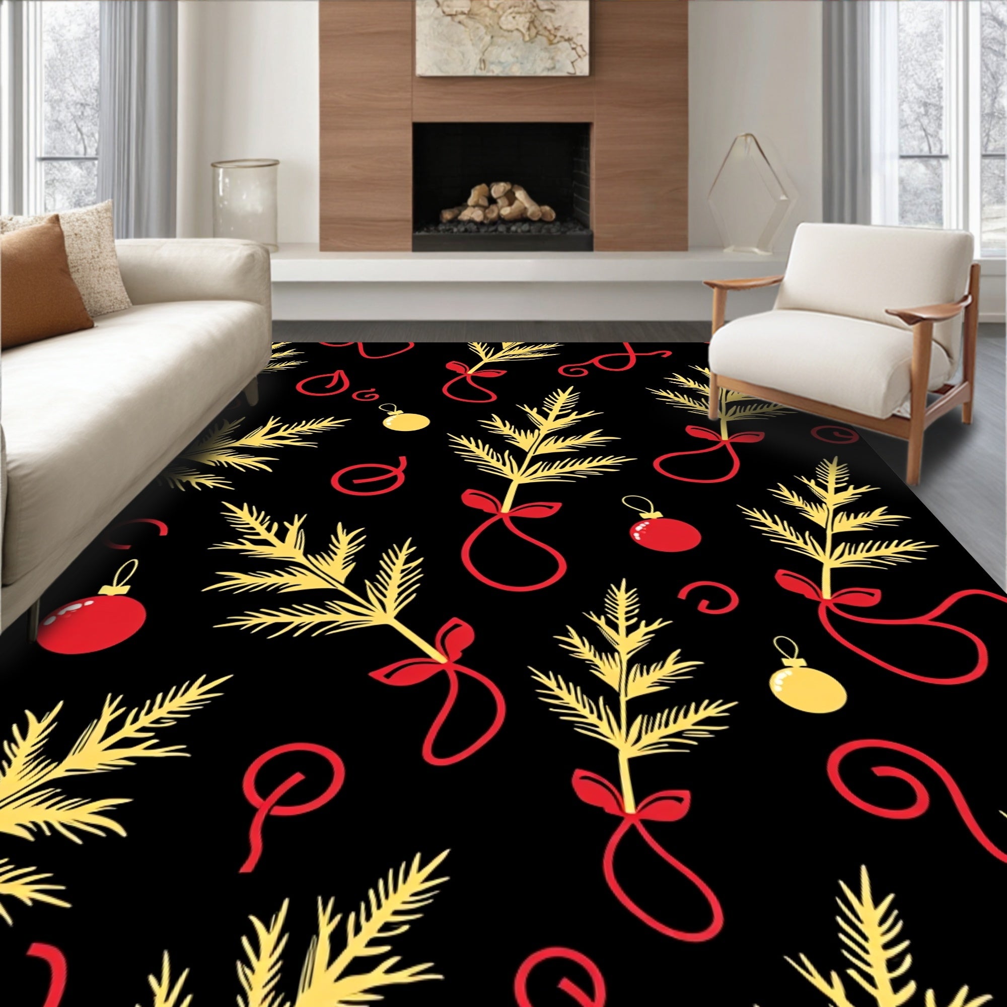 Red Gold Spruce Christmas Ornaments Rug