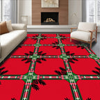Rich Red Plaid Fern Squares Rug