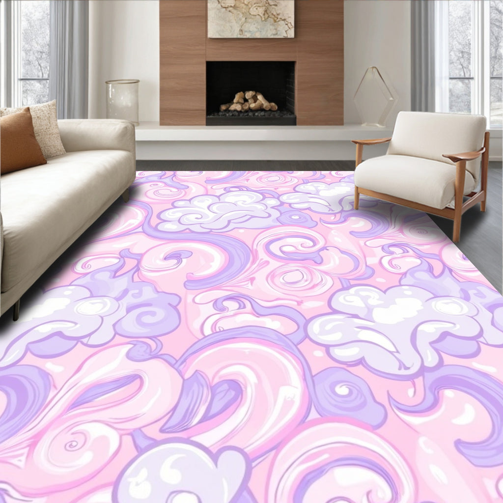 Whimsical Pink Purple Cloud Swirl Rug